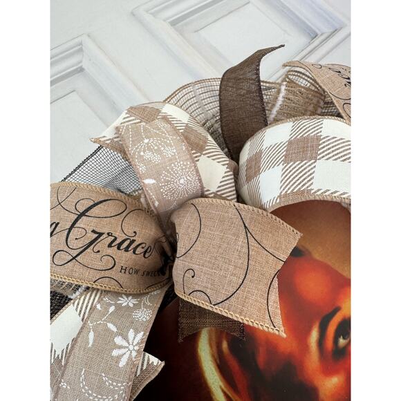 Everyay Year Round Neutral Color Jesus Mesh Ribbon Wreath Front Door Hanger - Picture 4 of 9